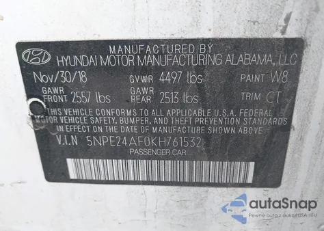 2019 Hyundai Sonata Se from USA, damaged, VIN 5NPE24AF0KH761532